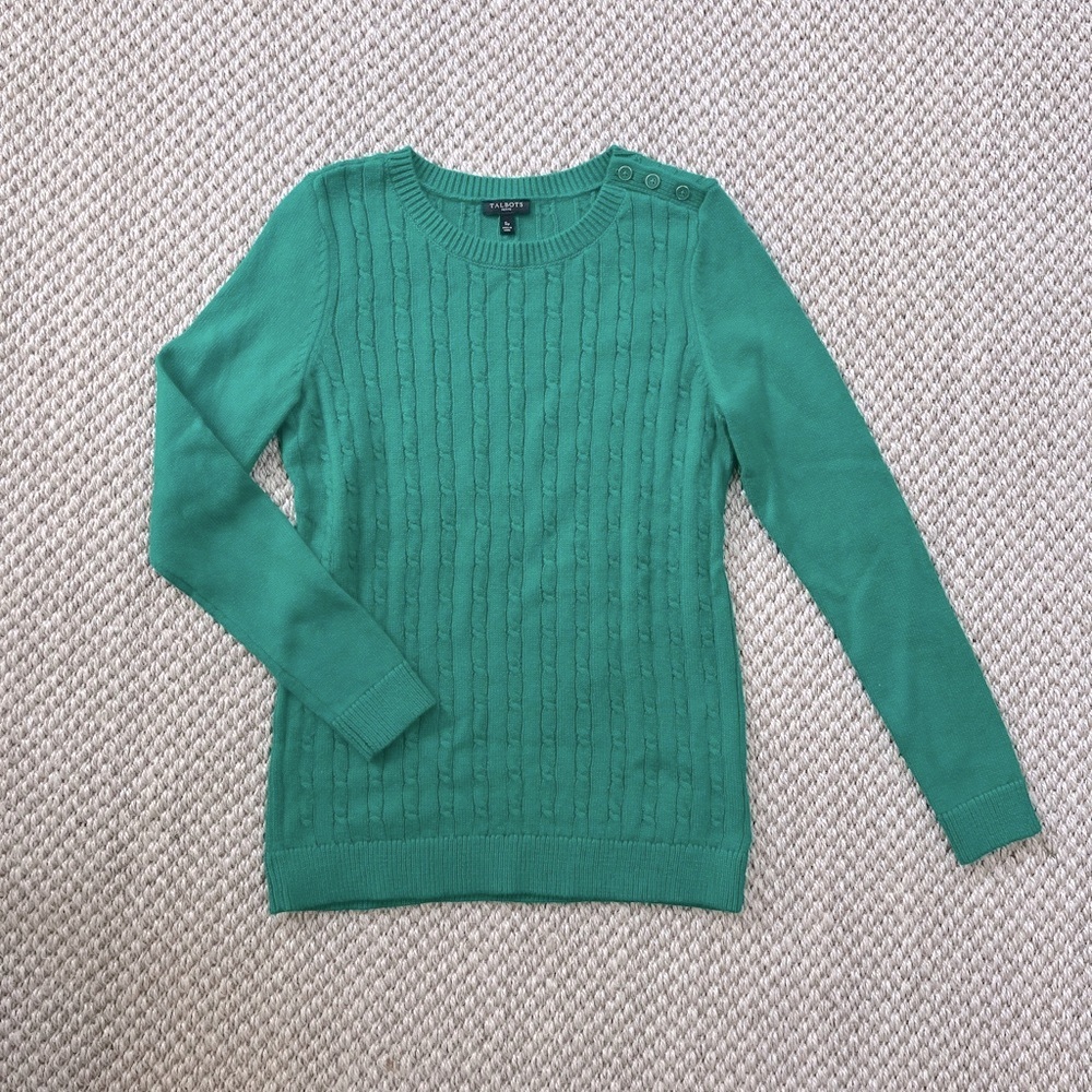 TALBOTS Green Cable Knit Sweater—Size SP (NWOT)